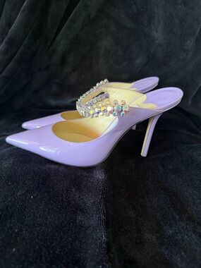 Jimmy Choo Bing Lilac Patent Pointed-Toe Mule with Crystal Strap